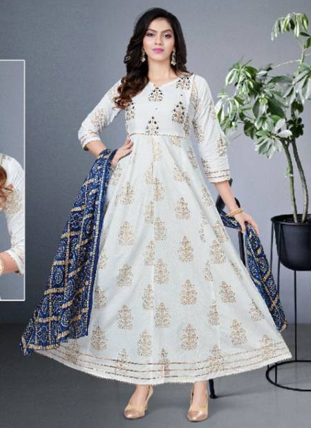 Blue And White Vamika Biva New Latest Designer Festive Wear Rayon Anarkali Gown Collection 4001